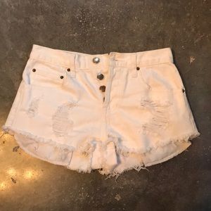 White distressed high waisted shorts